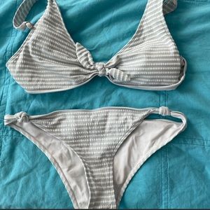 ABERCROMBIE & FITCH Baby blue stripe bikini set with bow tie J Crew